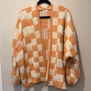 Orange and Cream Checkered Women's Sweater